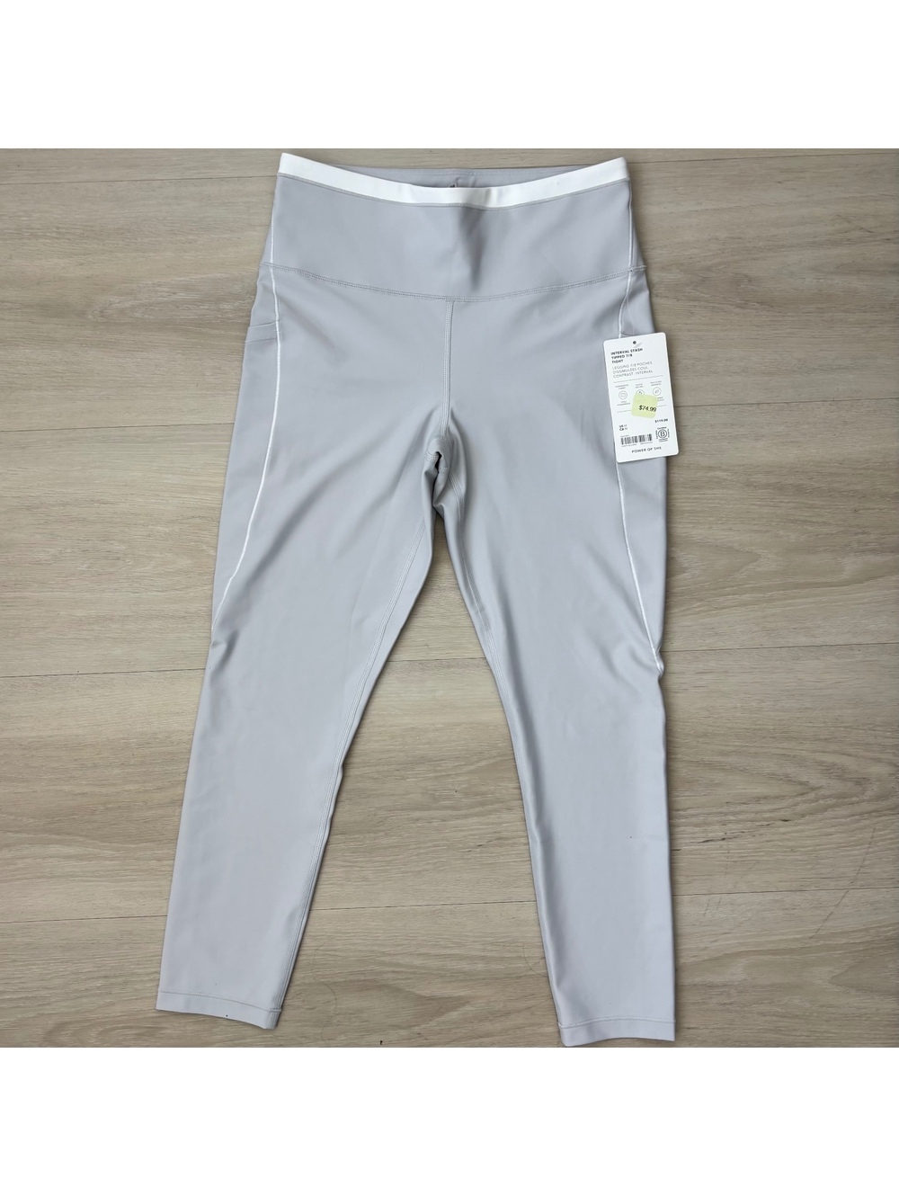 Athleta Interval Stash Tipped 7/8 Leggings Womens M Silver White Pocket NWT